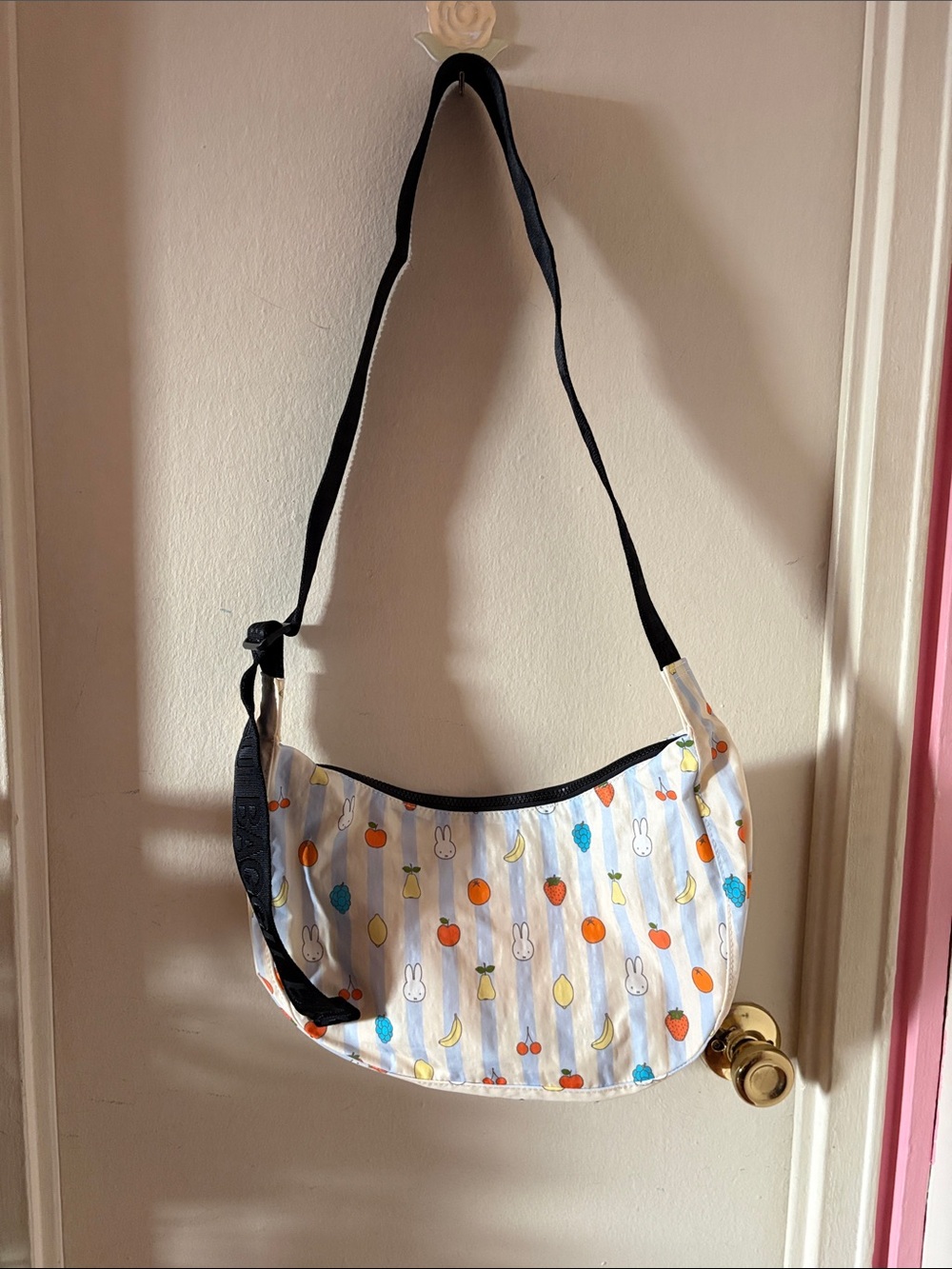 NWT Baggu Miffy Blue and White Stripe Medium Crescent Crossbody Bag